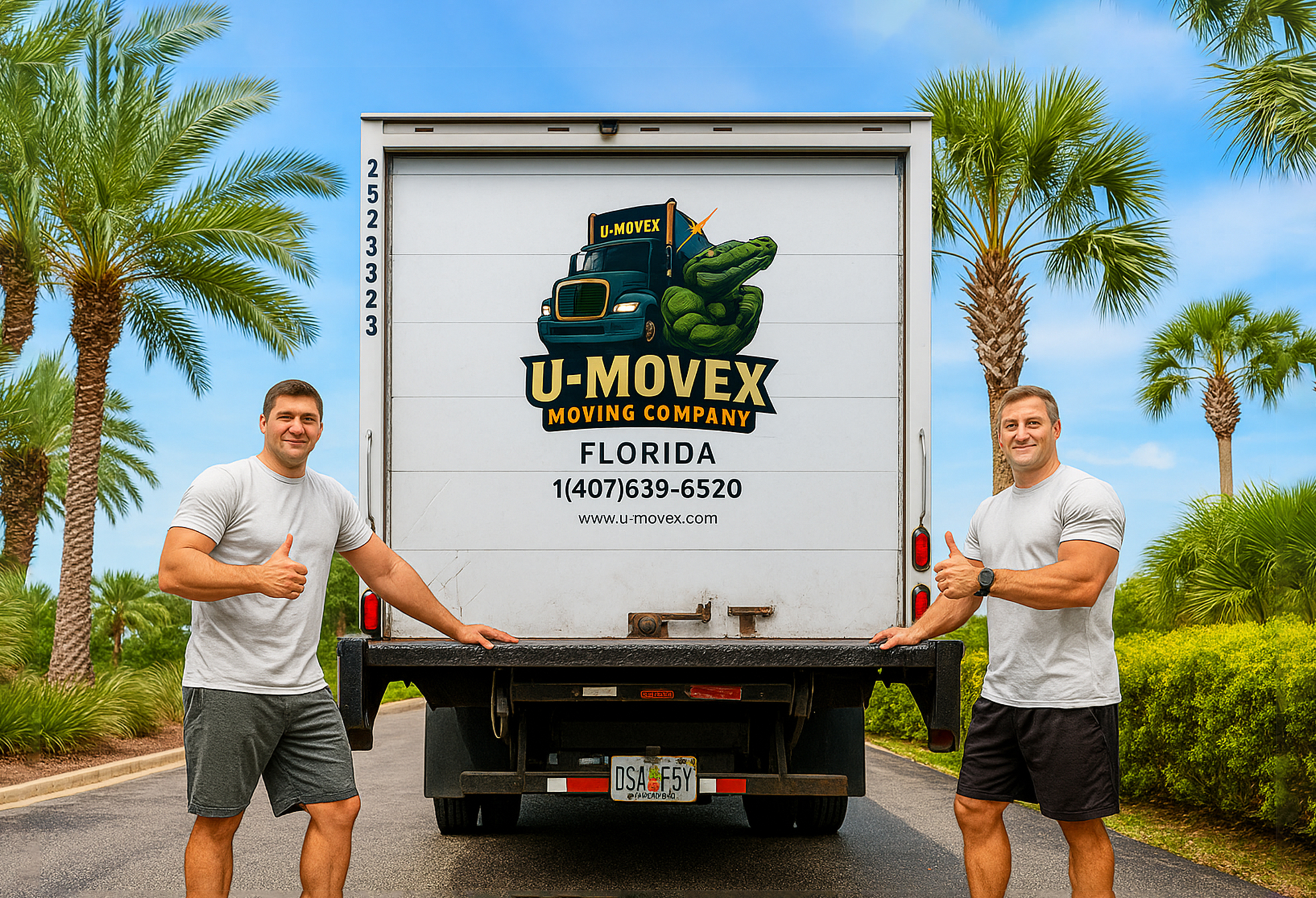 Two movers and truck ready for a moving job